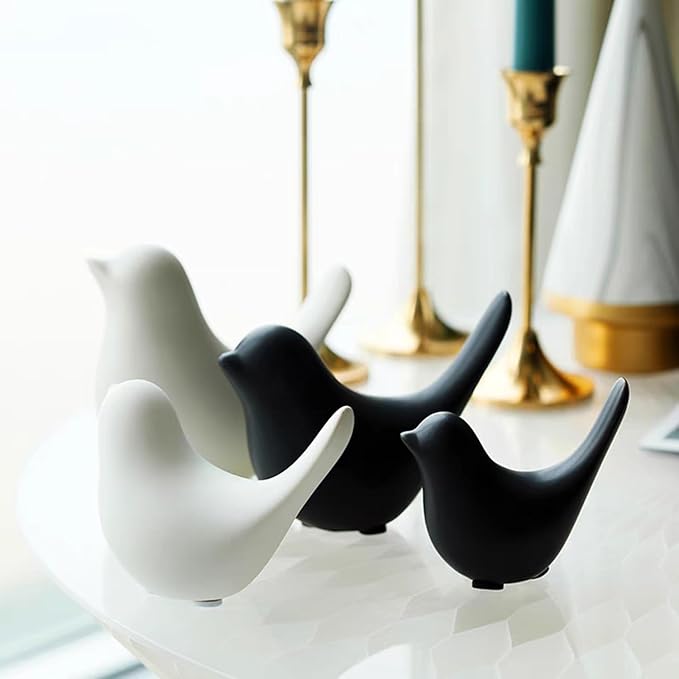 Small Animal Statues, Black Bird Figurines Home Decor, Modern Home Decorative, Ceramic Decor for Office Desktop, Bookshelf, Bedroom, Living Room, Cabinets, Coffee Table(Black 2 Pcs)-Ruum Studio Home