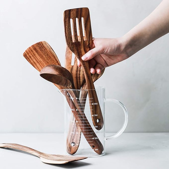 5 Pcs Best Wooden Spoons for Cooking Kitchen Utensils Set Acacia Wood Cooking Spatula Turner Non Toxic Utensil Slotted Serving Spoon Flat Spatulas Set Wooden Utensis Mixing Cooking Spoon Kitchen Tools-Ruum Studio Home