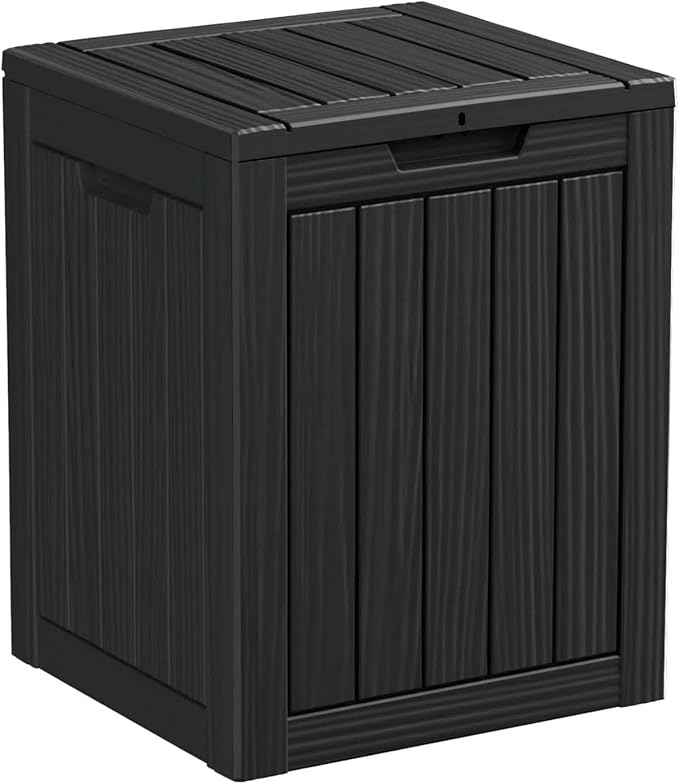 28 Gallon Outdoor Storage Box, Waterproof Durable Resin Deck Box for Indoor & Outdoor Use, Lockable Outdoor Bench, Deck Bin for Patio Furniture, Deliveries, Pool Supplies, Black-Ruum Studio Home