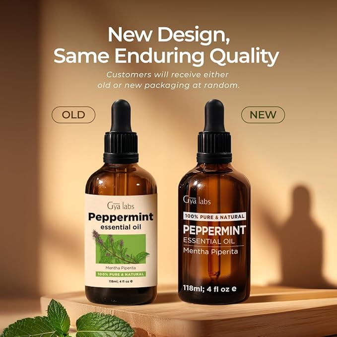 Gya Labs Peppermint Essential Oil for Diffuser & Hair - Huge 4 Fl Oz - 100% Pure Natural Peppermint Oil for Skin, Face, Body, Self-Care, Aromatherapy & Candle Making Scent-Ruum Studio Home