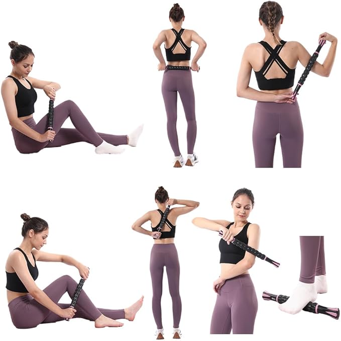 Muscle Roller Stick for Athletes - Deep Tissue Fascia Blaster & Roller Massager for Myofascial Pain Relief - Handheld Physical Therapy & Recovery Tool(Pink black-18 inch)-Ruum Studio Home