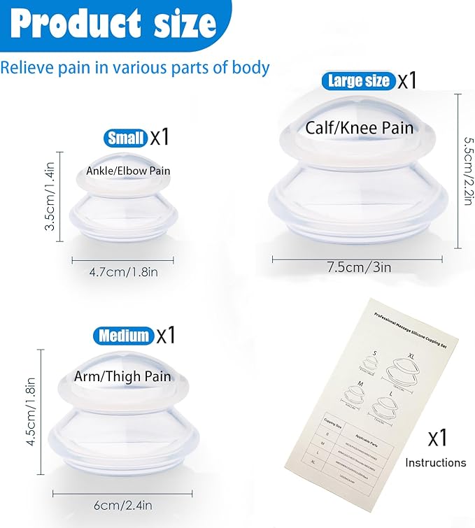 3pcs Cupping Therapy Set-Professional Silicone Cupping, Suitable for Facial Body Massage/Deep Myofascial Release/Pain Relief/Muscle Relaxation & More (Clear,3pcs)-Ruum Studio Home