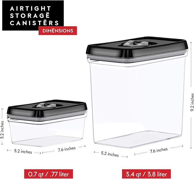 DWËLLZA KITCHEN Large Airtight Food Storage Containers - Clear Plastic Bulk Food Pantry & Kitchen Storage Containers for Flour, Sugar and Baking Supplies 4 Pcs. BPA-Free, Keeps Fresh & Dry (Black)-Ruum Studio Home