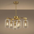 6-Light Gold Chandeliers for Dining Room, Modern Kitchen Island Light Fixtures Over Table, Metal Hanging Pendant Lighting for Living Room Stairwell Entryway Bedroom, Clear Glass Shade-Ruum Studio Home
