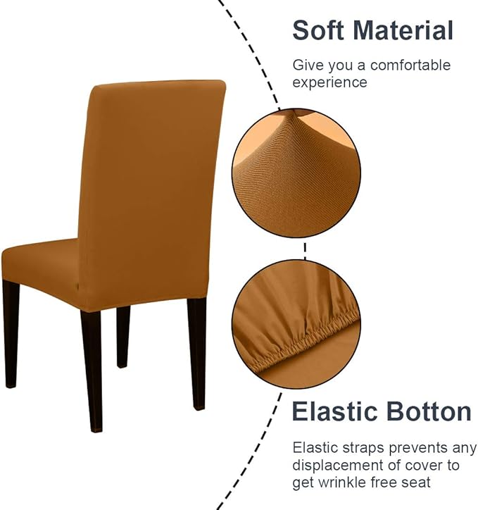 JQinHome 6 Pcs Dining Chair Slipcover,High Stretch Removable Washable Chair Seat Protector Cover for Home Party Hotel Wedding Ceremony (Camel)-Ruum Studio Home