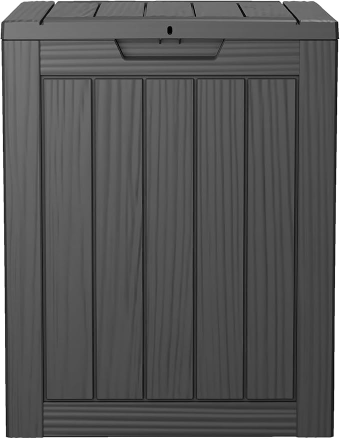 Outdoor Storage Box 28 Gallon, Deck Box Waterproof Resin with Lockable Lid, UV-Resistant Patio Storage Box for Pool Supplies, Garden Tools, Black-Ruum Studio Home