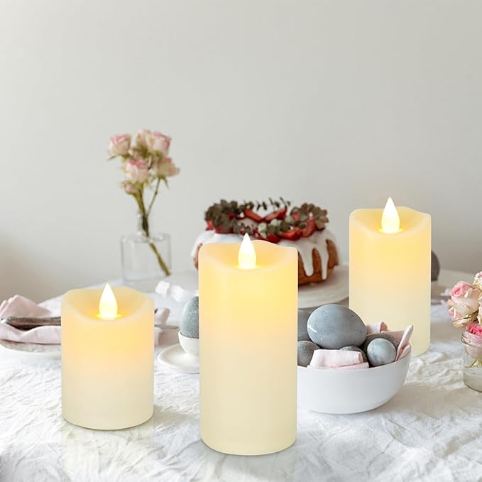 Aignis Indoor Flameless LED Candles Battery Operated with Remote Timer and Wax-Like Shell for Home/Wedding/Holiday Decor, Set of 3(D 2.95" x H 4"/5"/6")-Ruum Studio Home