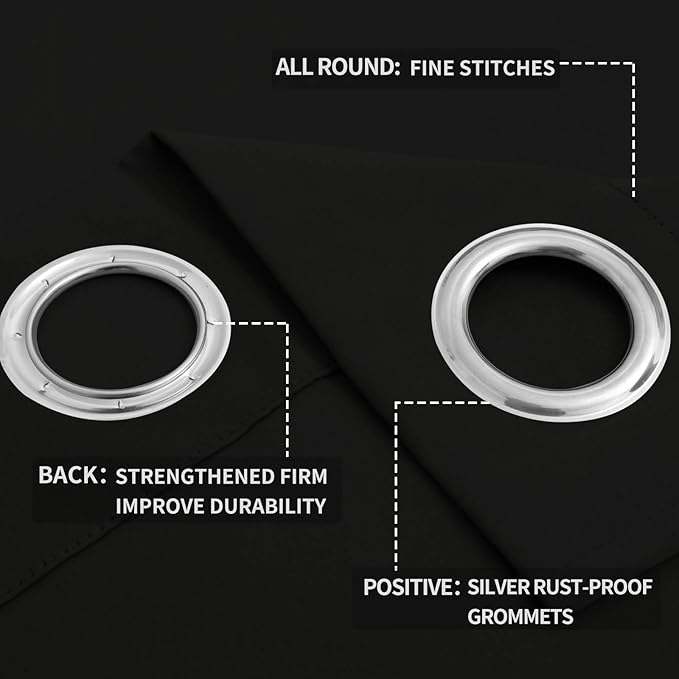 Easy-Going Blackout Curtains for Bedroom, Solid Thermal Insulated Grommet and Noise Reduction Window Drapes, Room Darkening Curtains for Living Room, 2 Panels (52x96 in,Black)-Ruum Studio Home