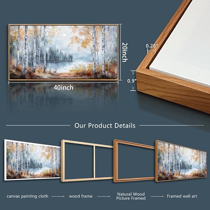PHAOHUAXM Canvas Wall Art For Living Room Wall Decoration For Bedroom Office Decoration Trees Forest Landscape Painting Lake view Mural Modern Aesthetic Room Home Decor Artwork Wood Framed 20x40 In-Ruum Studio Home