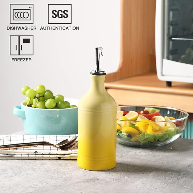 Sweejar Ceramic Olive Oil Dispenser Bottle, Opaque Oil Cruet Protects Oil to Reduce Oxidation, Suitable for Oil, Vinegar, Coffee Syrups & Other Liquids, Pack of 1, 15.5 Fl Oz (Gradient Yellow)-Ruum Studio Home