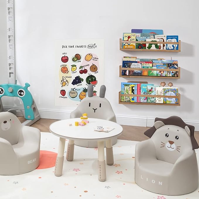 AZSKY Nursery Shelves Light Walnut Floating Book Shelf Organizer for Baby Nursery Décor Wall Book Shelves for Kids Room 24 Inch Wood Wall Ledge Shelves for Bathroom Kitchen Spice Rack a Set of 3-Ruum Studio Home