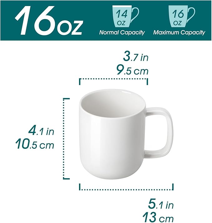 vancasso Porcelain Coffee Mugs Set, 16 oz Ceramic Coffee Cups for Americano Hot Tea Iced Coffee Cold Brew Cocoa Milk Mugs Set of 6, Dishwasher & Microwave Safe, White-Ruum Studio Home