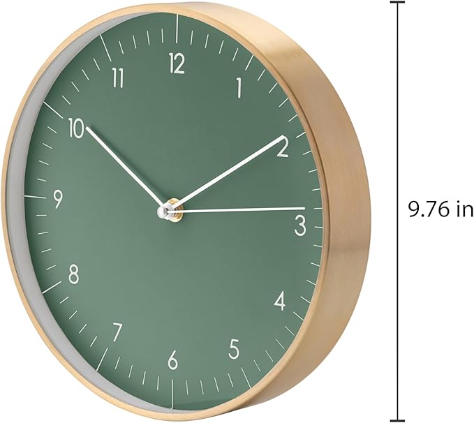 LUUK LIFESTYLE Wall Clock with Silent Movement, Without Ticking, Elegant and Functional Design, Housewarming Gift idea, Decorative, Dark Green and Gold-Ruum Studio Home