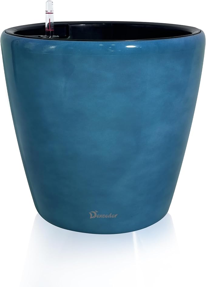 Dexceder 18x17 Self Watering Planter with Wheels Indoor Outdoor, Inner Pot Design, Thickened Large Floor Standing Flower Plant Pot with Water Level Indicator (Peacock Blue Gradient)-Ruum Studio Home