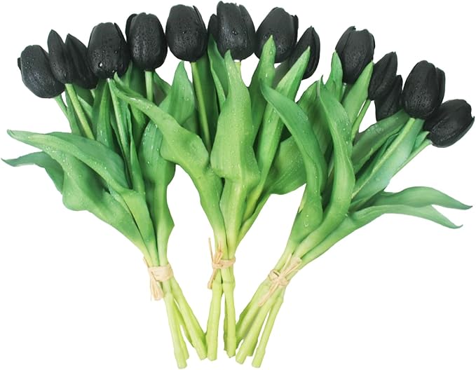 15pcs Artificial Tulips Flowers, Fake Tulips Real Touch, Faux Latex Tulips Bouquets, for Party Wedding Home Room Decoration (Black)-Ruum Studio Home