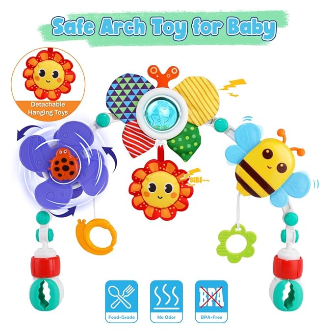 Baby Stroller Arch Toys,Adjustable Crib Mobile for Bassinet with Sensory Play Accessories and Hanging Toys,Baby Travel Car Seat Toys for Toddler Boy Girl 0 3 6 9 12 24 Months-Ruum Studio Home
