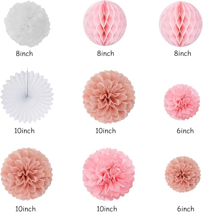 Light-Pink Rose-Gold Birthday Garland Party-Decorations - 14pcs Happy Banner Women Paper Flowers Lanterns Tissue Pom Poms,Streamers Fans Honeycomb Girls Adult Women Kids Hanging Supplies Decor Hugfond-Ruum Studio Home