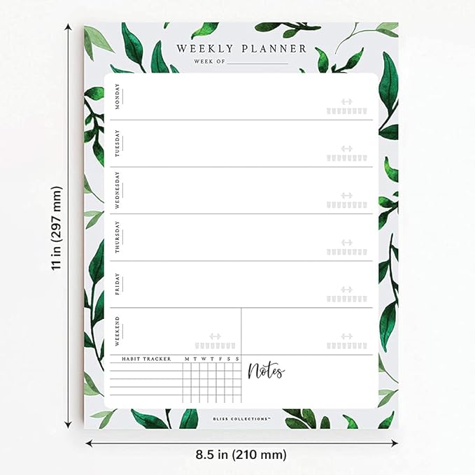 Bliss Collections Weekly Planning Pad, Desk Calendar - Greenery - Undated Tear-Off Sheets Notepad - Calendar, Organizer, Scheduler for Goals, Tasks, Ideas, Notes & To-Do Lists - 8.5" x 11", 50 Sheets-Ruum Studio Home