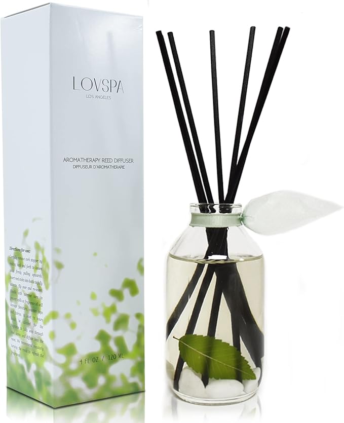 LOVSPA Reed Diffuser Set, Zen White Tea & Ginger Scented Oil Diffuser with Sticks, Home Fragrance Accessories for Bathroom Shelf Decor, Aroma Diffusers for Home or Office Desk, USA Made-Ruum Studio Home