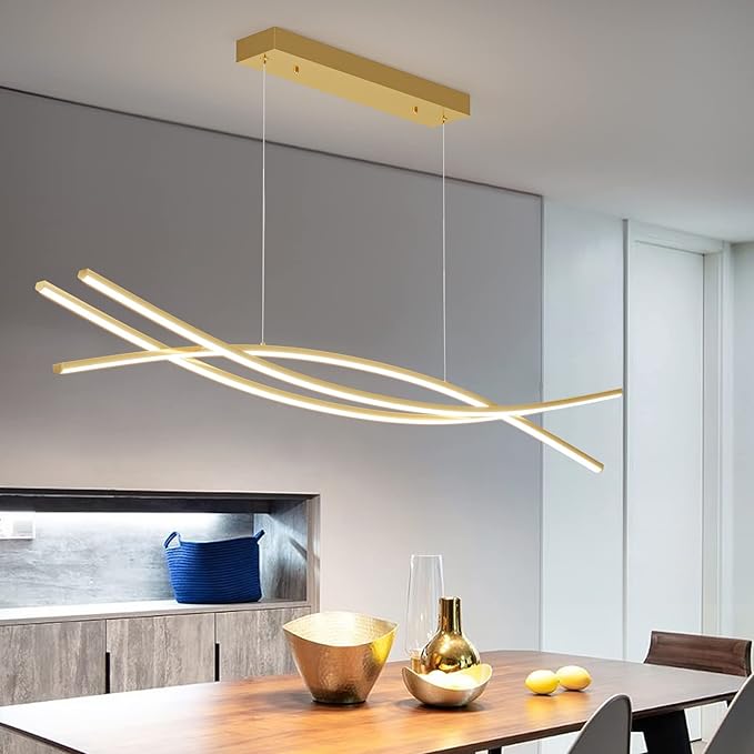 Modern Chandelier, Linear Pendant Light LED Dimmable Hanging Light Fixture, 3000K-6000K with Remote Control (Gold, 47IN)-Ruum Studio Home