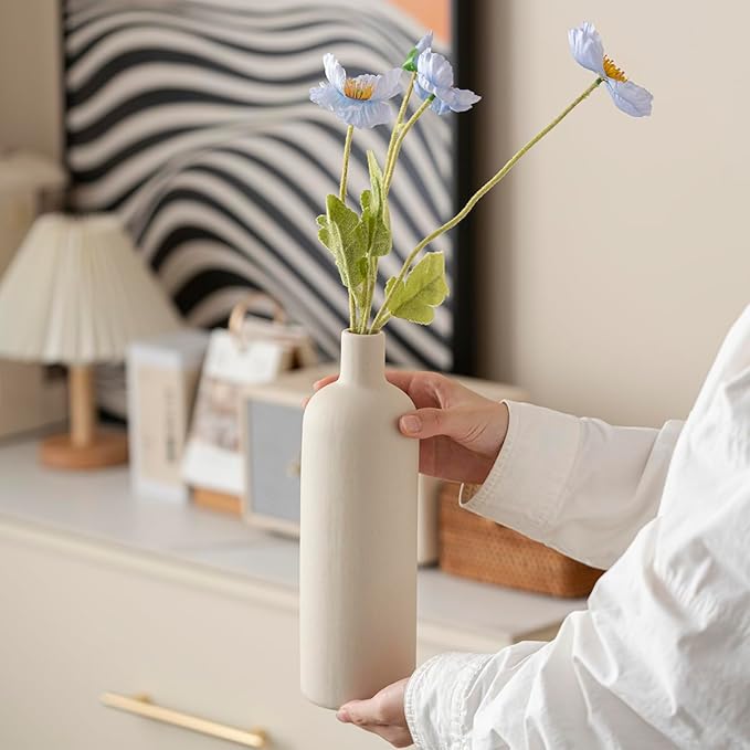 Modern Ceramic Vase Set, Neutral Colors, Decorative Vases for Home Decor, 4 Piece Collection (Beige)-Ruum Studio Home