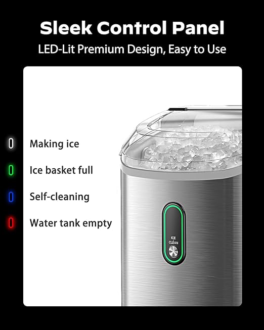Silonn Nugget Ice Maker Countertop, Pellet Ice Machine with Self-Cleaning Function, Sonic Ice Maker Produces 33lbs of Chewable Ice in 24 Hours, Ideal for Home Kitchen and Office, Stainless Steel-Ruum Studio Home