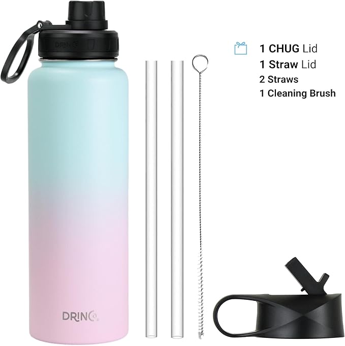 DRINCO Stainless Steel Water Bottle Spout Lid Vacuum Insulated Double Wall Water Bottle Wide Mouth (40oz 32oz 22oz 18oz 14oz) Leak Proof Keeps Cold or Hot (40 oz, 40oz Macaron)-Ruum Studio Home