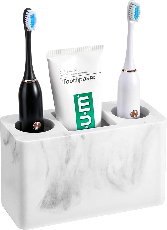 Luxspire Toothbrush Holder, 3 Slots Electric Toothbrush and Toothpaste Holder, Bathroom Countertop Storage Bathroom Accessories Toothbrush Stand for Vanity Counter Organizer Caddy - Gravel White-Ruum Studio Home