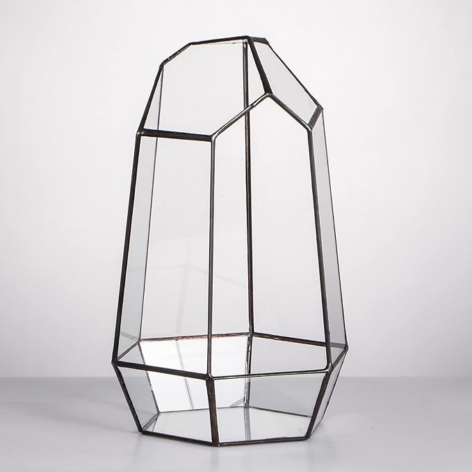 NCYP Geometric Glass Terrarium Planter for Succulent, Small Cacti, Black Irregular Opened Container Pot, Indoor Home Garden Office Tabletop Decor, 6.5" x 5.7" x 9.8" (No Plants, No Door)-Ruum Studio Home