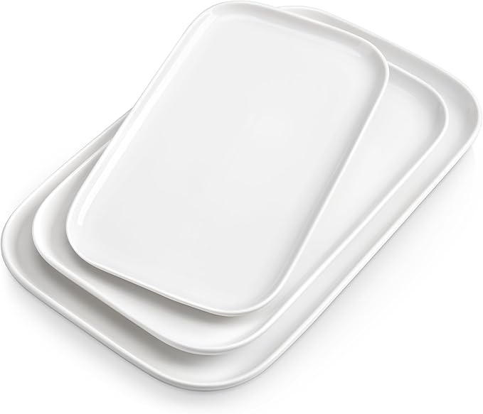 vancasso Stern Serving Platters Set of 3, 11/13/ 15 Inches Rectangular Ceramic Serving Plates, White Serving Trays for Entertaining-Ruum Studio Home