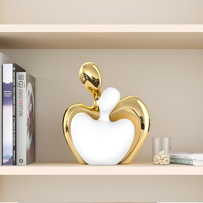 XMGZQ White and Gold Ceramic Couple Figurines Home Decor,Wedding Engagement Romantic Gift for Husband Wife,Large Male and Female Love Statue Valentine's Day Birthday,Abstract Hugging Couple-Ruum Studio Home