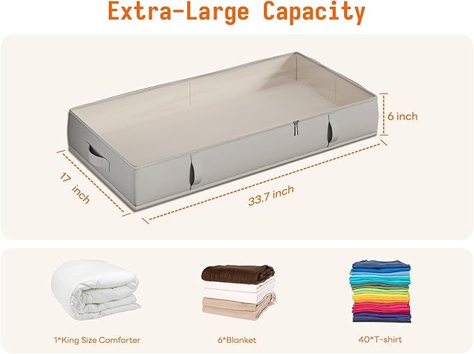 Vailando Under Bed Storage Containers, Underbed Storage Bins, 6 Inches Tall Clothes Storage Box with Sturdy Handles and Sidewalls, Foldable, Gray, 2-Pack-Ruum Studio Home