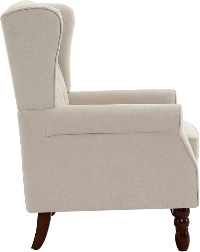 UIXE High Back Accent Chair, Upholstered Armchair in Fabric for Living Room, Retro Wingback Arm Chair Comfy Single Sofa Bedroom Reading Seat with Solid Wood Legs - Beige-Ruum Studio Home