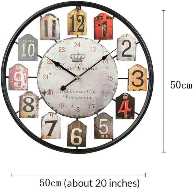 Large Wall Clock Separate Retro Dial Decorative Silent Non Ticking 20 Inch Big Vintage Farmhouse Clocks for Living Room,Black Metal Frame-Ruum Studio Home