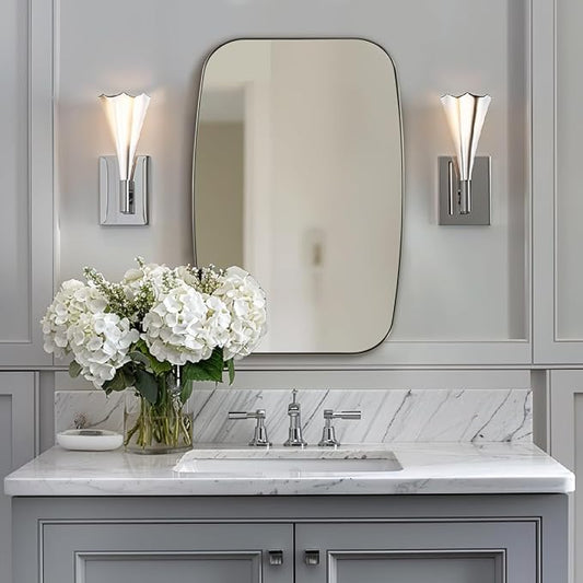 ANDY STAR Brushed Nickel Bathroom Mirror, 20x30’’ Oval Mirror for Bathroom, Brushed Nickel Oblong Mirror with Metal Frame Wall Mounted for Living Room, Bedroom-Ruum Studio Home