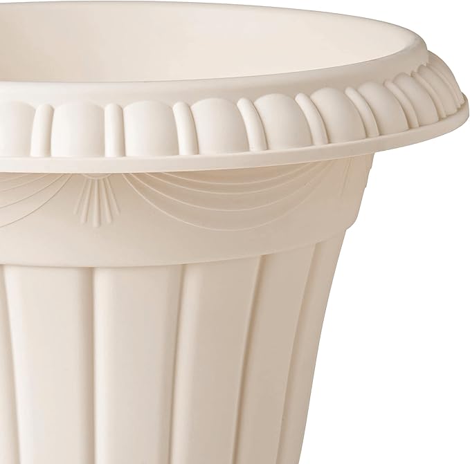 PL10BG Classic Traditional Plastic Urn Planter Indoor/Outdoor 15" x 13", Beige-Ruum Studio Home
