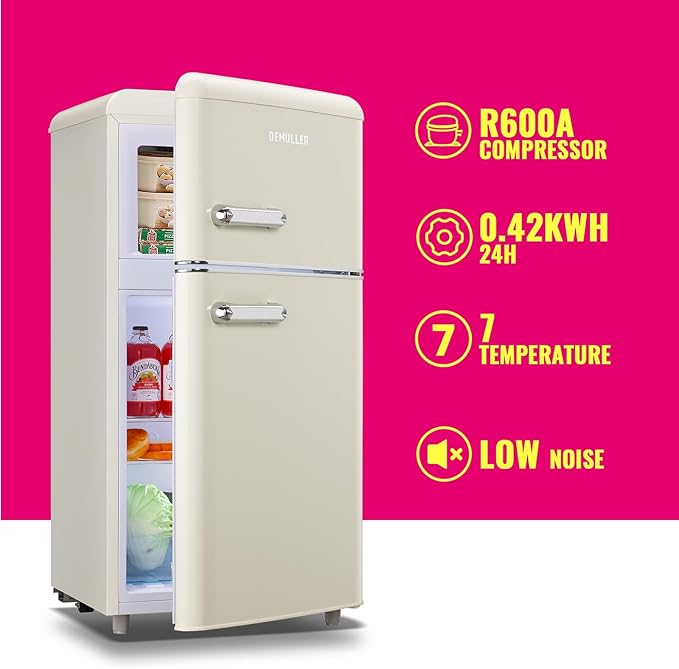 Retro Mini Fridge 3.5 Cu.ft Small Refrigerator with Top Freezer Compact Fridge Apartment Size Refrigerator Dual Door with Handles for Home Office Dorm-Ruum Studio Home