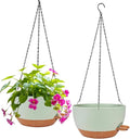 2 Pack Hanging Planters for Indoor Outdoor Plants, 12 Inch Self Watering Hanging Pot with Drainage Holes and Saucer, Plastic Plant Pots, Green Brown Flower Pots for Kitchen, Balcony, Garden-Ruum Studio Home