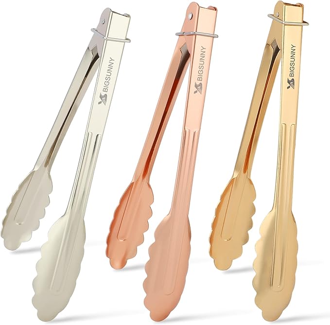 MSY BIGSUNNY 9 Inch Kitchen Food Tongs, Buffet Tongs, Serving Tongs for Cooking, Grilling, Aluminum Tongs - Set of 3 (multi color)-Ruum Studio Home