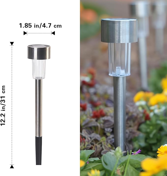 EcoGreen Outdoor Pathway Solar Light, 8pcs Pack,Garden Patio Balcony Walk Way Lights, Stainless Steel Leg, 5000K Daylight, IP65 Waterproof, 1.85 * 12.2in-Ruum Studio Home