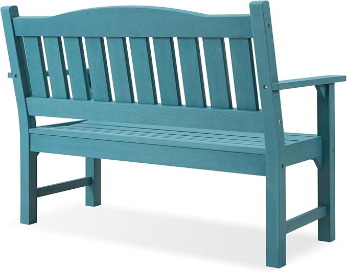 Psilvam 2-Person Outdoor Memorial Bench, All-Weather Poly Lumber Garden Bench, Rot-Resistant Outdoor Patio Bench for Park,Porch,and Church (Blue)-Ruum Studio Home