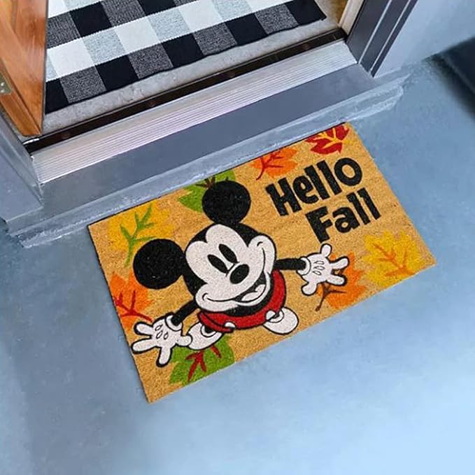 Gertmenian Disney Mouse Doormat Rug Front Door Coir Mat Welcome Home Indoor Outdoor Entryway Carpet, 2-Pack 20x34, Retro Mickey Hello Fall/Plaid-Ruum Studio Home