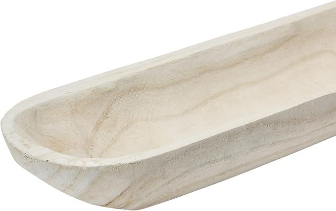 Creative Co-Op Decorative Paulownia Wood Tray, White-Ruum Studio Home