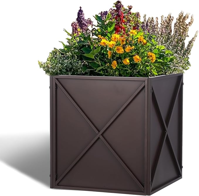 SUNNYPARK Large Metal Planter Box 17”x 17”x 18”, Square Modern Brown Metal Planter Box Heavy Duty with Drainage Holes for Outdoor Garden Patio-Ruum Studio Home