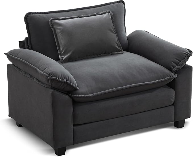 URRED Modular Sectional Sofa Comfy Cloud Couch, Modern Velvet Sofa Sleeper Deep Seat Couches with Ottoman/Pillows for Living Room (Dark Gray, 53'')-Ruum Studio Home