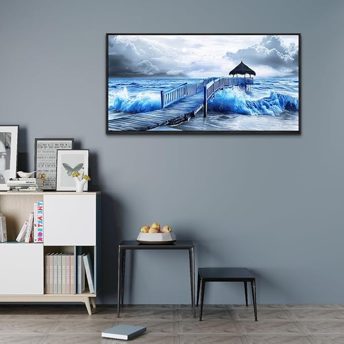 ZUITINGHUA Large Black Framed Wall Decor For Living Room Canvas Wall Art For Office Modern Wall Decorations For Bedroom Ocean Landscape Painting Black And White Pictures Artwork Home Decor 24x48 In-Ruum Studio Home