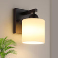 Matte Black Milk Glass Wall Sconces, 1 Pack Hardwired Indoor Wall Light Fixtures for Living Room, Hallway, Bedroom, Ceramic E26 Sockets (Bulbs Not Included)-Ruum Studio Home