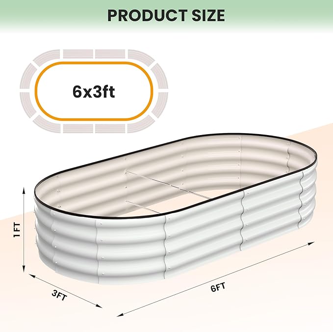 2 Pcs 6x3x1ft Oval Raised Garden Bed, Galvanized Raised Beds,Open-Ended Base Metal Raised Planter Beds,Garden Bed Outdoor,Planter Raised Boxes for Vegetables, Flowers,Tool-Free Asse,White-Ruum Studio Home