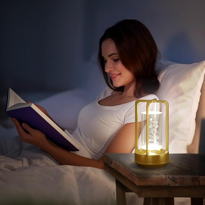 Portable Table Lamp for Outdoor Indoor: Cordless Rechargeable Desk Lamp with 3 Color Stepless Dimmable - Metal Battery Operated Small Lantern Light for Restaurant/Bedroom/Bar/Coffee Shop/Camping-Ruum Studio Home