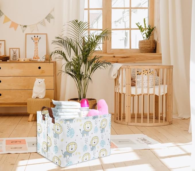 HIYAGON Baby Storage Baskets kids Toy Basket for Boy and Girls Gift Basket Empty Cute Storage Bin Organizer Box Rectangular Animal Room Decor for Books(Lion)-Ruum Studio Home